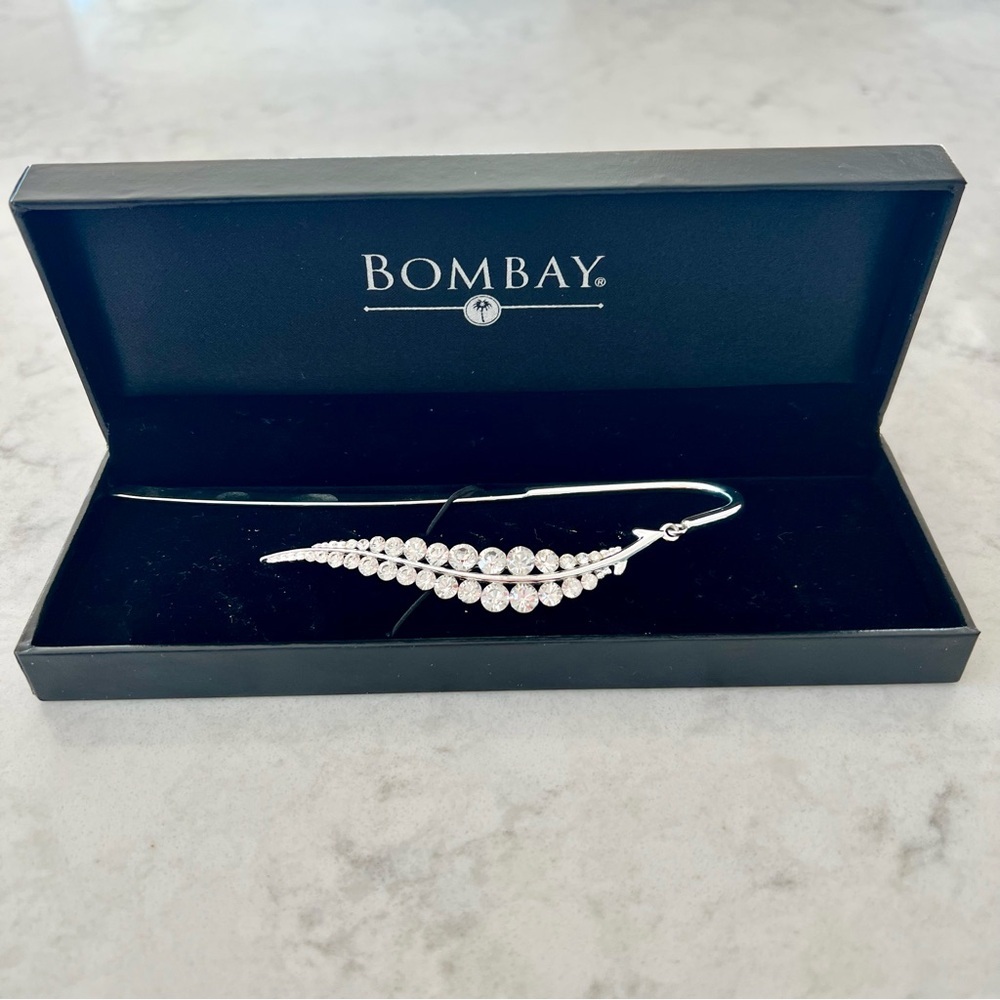 Bombay Feather Silver Bookmark with Crystal Details Jeweled Rhinestones